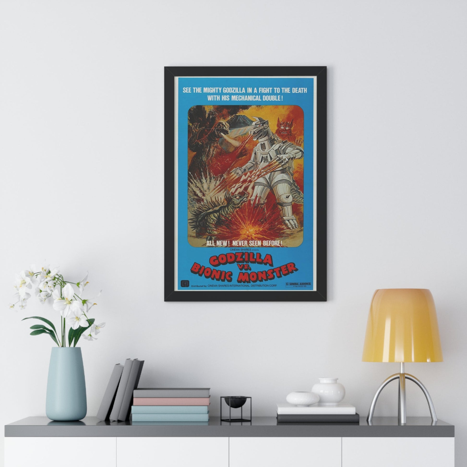 GODZILLA VS BIONIC MONSTER (GODZILLA VS MECHAGODZILLA) 1974 - Framed Movie Poster-The Sticker Space