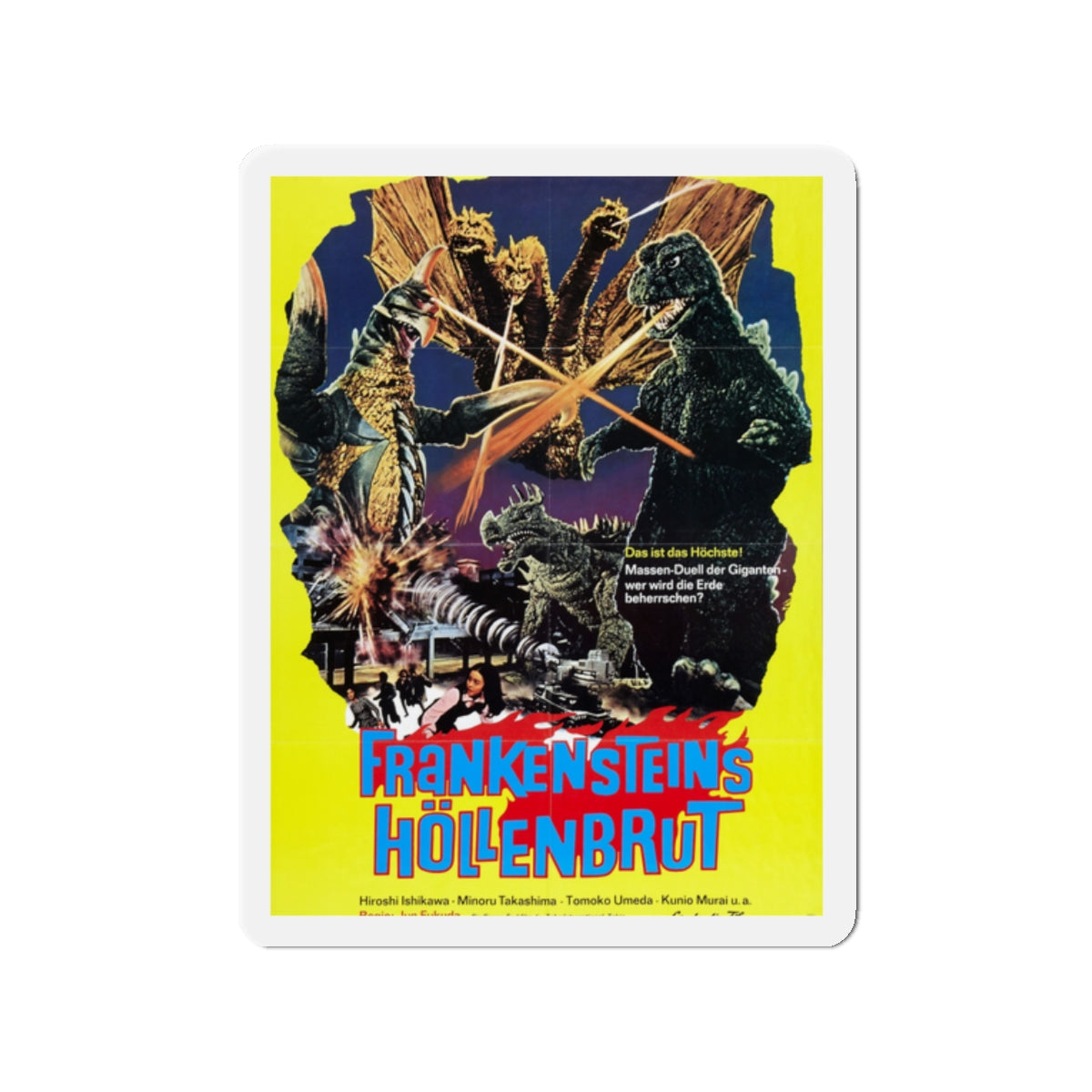 GODZILLA VS GIGAN (GERMAN) 1972 Movie Poster - Die-Cut Magnet-2" x 2"-The Sticker Space