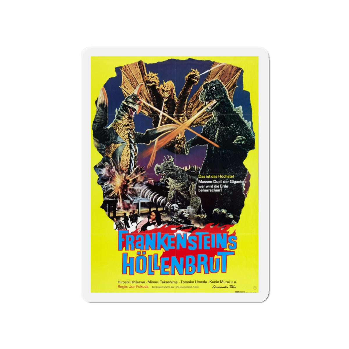 GODZILLA VS GIGAN (GERMAN) 1972 Movie Poster - Die-Cut Magnet-3" x 3"-The Sticker Space