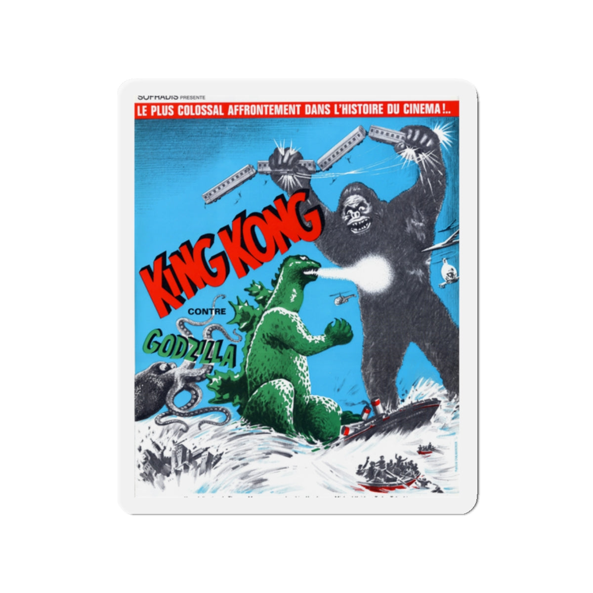 GODZILLA VS KING KONG (FRENCH) 1963 Movie Poster - Die-Cut Magnet-2" x 2"-The Sticker Space