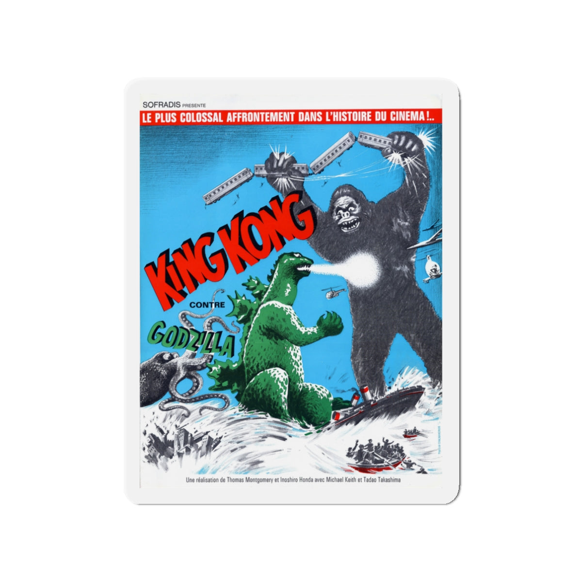 GODZILLA VS KING KONG (FRENCH) 1963 Movie Poster - Die-Cut Magnet-3" x 3"-The Sticker Space