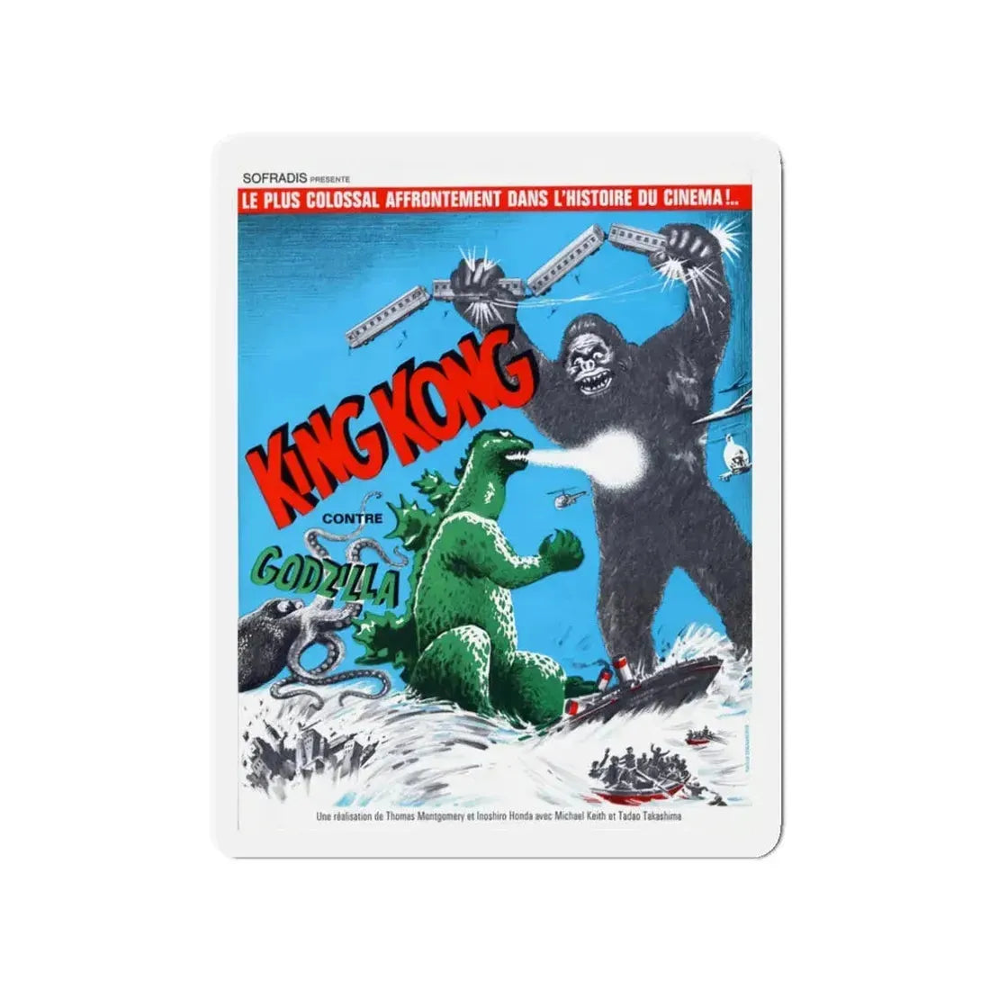 GODZILLA VS KING KONG (FRENCH) 1963 Movie Poster - Refrigerator Magnet 3 Inch - The Sticker Space