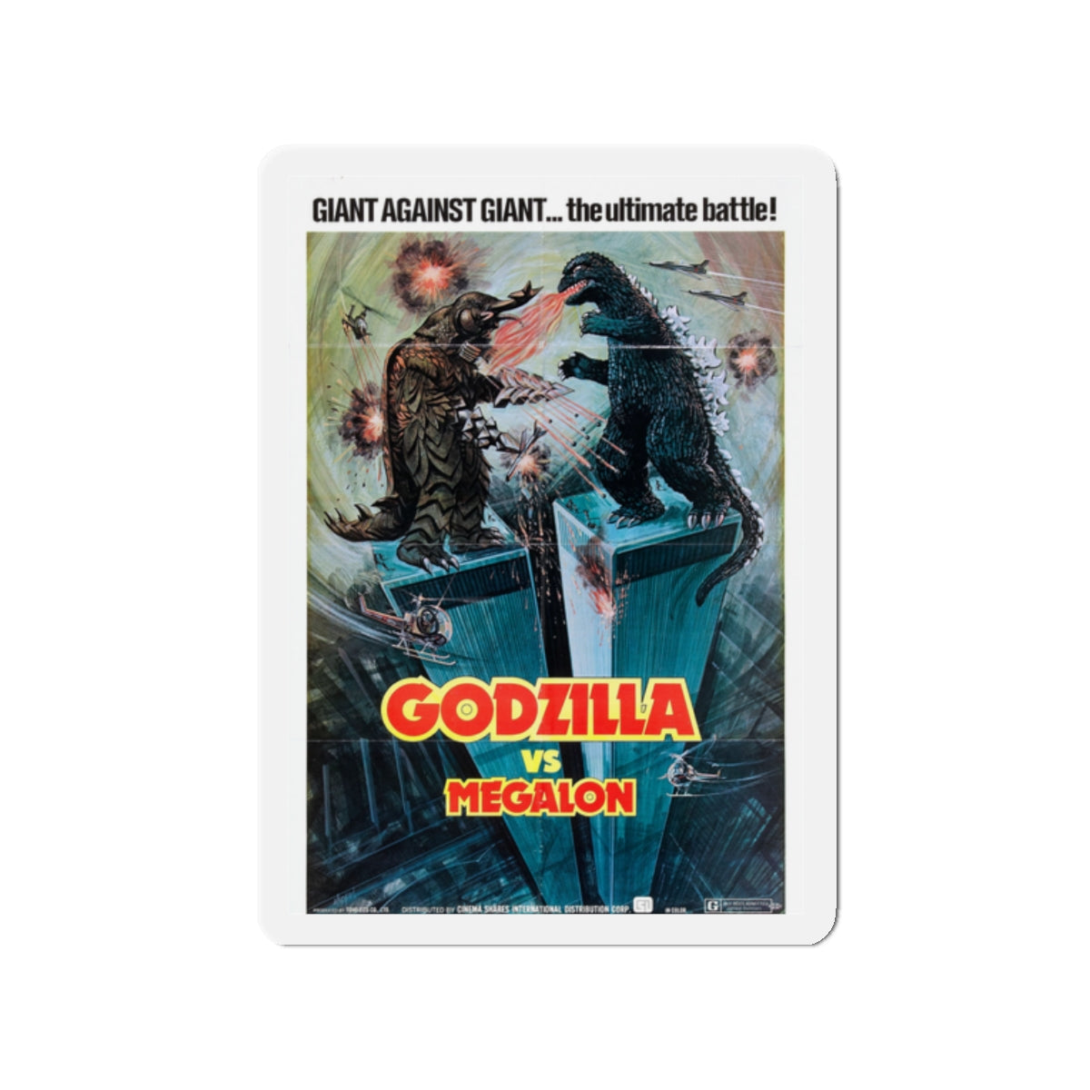 GODZILLA VS MEGALON 1973 Movie Poster - Die-Cut Magnet-2" x 2"-The Sticker Space