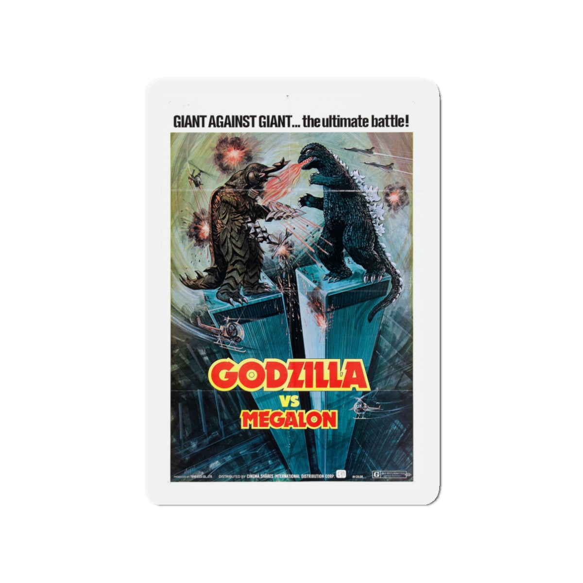 GODZILLA VS MEGALON 1973 Movie Poster - Die-Cut Magnet-3" x 3"-The Sticker Space