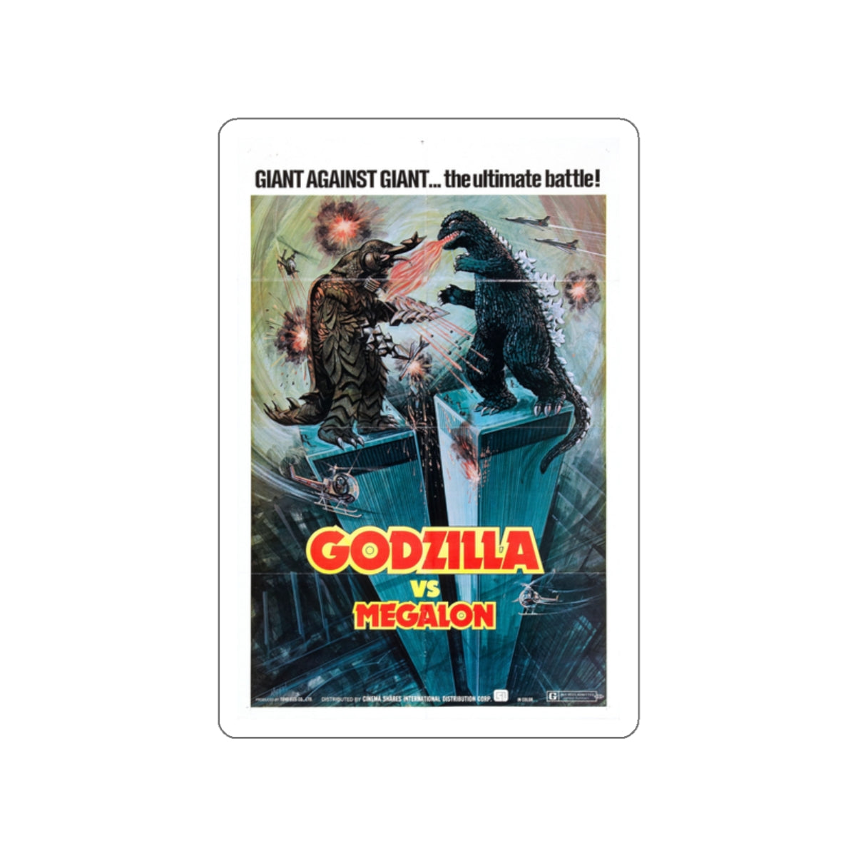 GODZILLA VS MEGALON 1973 Movie Poster STICKER Vinyl Die-Cut Decal-2 Inch-The Sticker Space