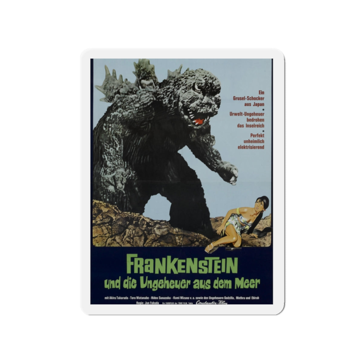 GODZILLA VS THE SEA MONSTER (GERMAN) 1966 Movie Poster - Die-Cut Magnet-2" x 2"-The Sticker Space