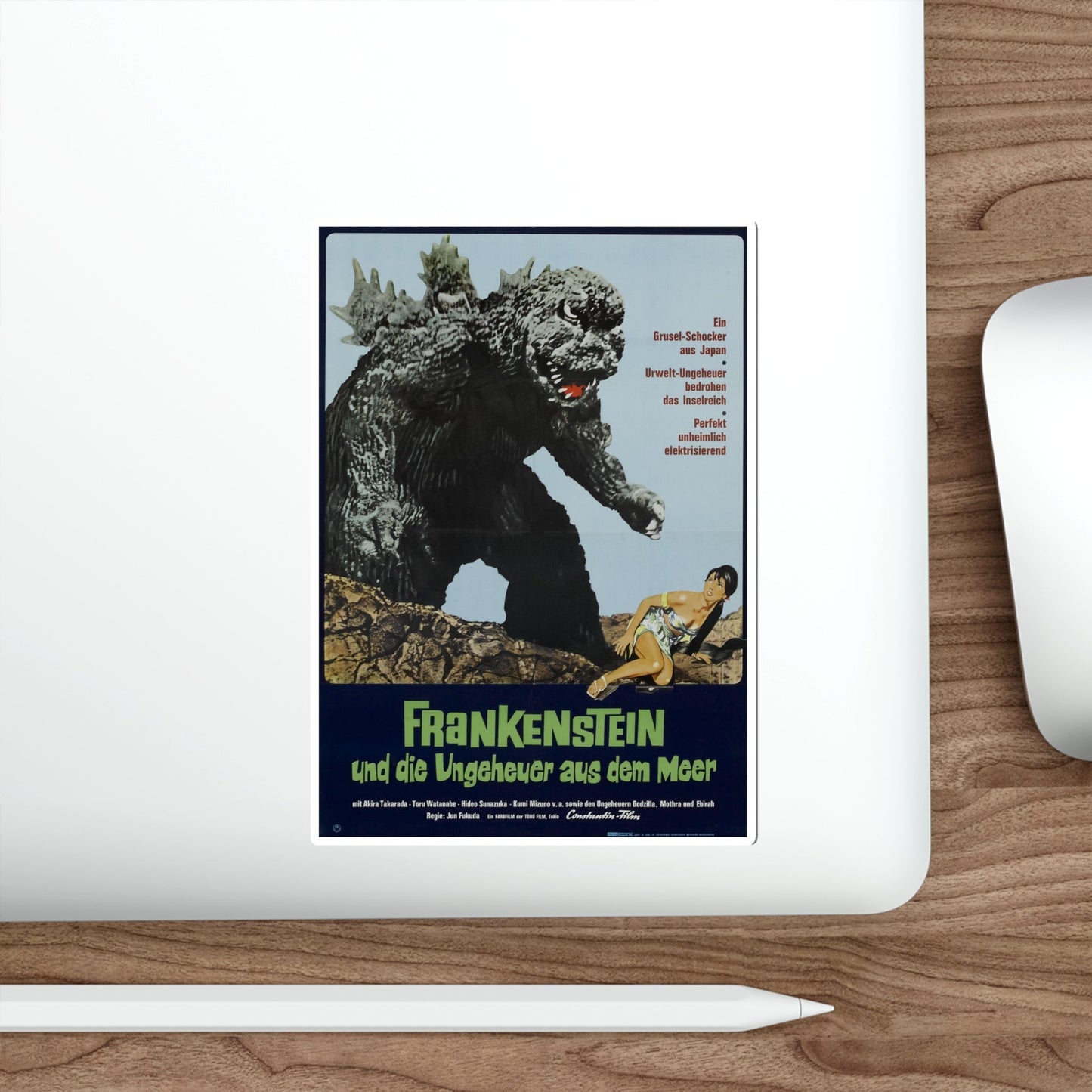 GODZILLA VS THE SEA MONSTER (GERMAN) 1966 Movie Poster STICKER Vinyl Die-Cut Decal-The Sticker Space