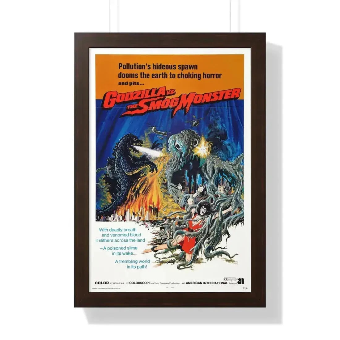 GODZILLA VS THE SMOG MONSTER 1971 - Framed Movie Poster 16″ x 24″ Walnut - The Sticker Space