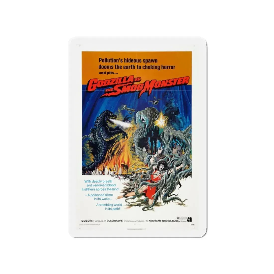GODZILLA VS THE SMOG MONSTER 1971 Movie Poster - Refrigerator Magnet 3 Inch - The Sticker Space