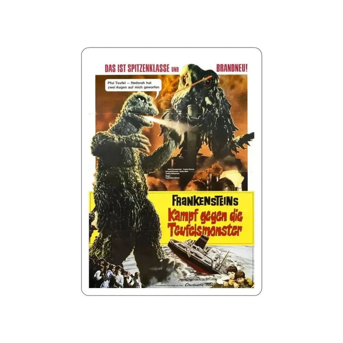 GODZILLA VS THE SMOG MONSTER (GERMAN) 1971 Movie Poster STICKER Vinyl Die-Cut Decal 4 Inch - The Sticker Space