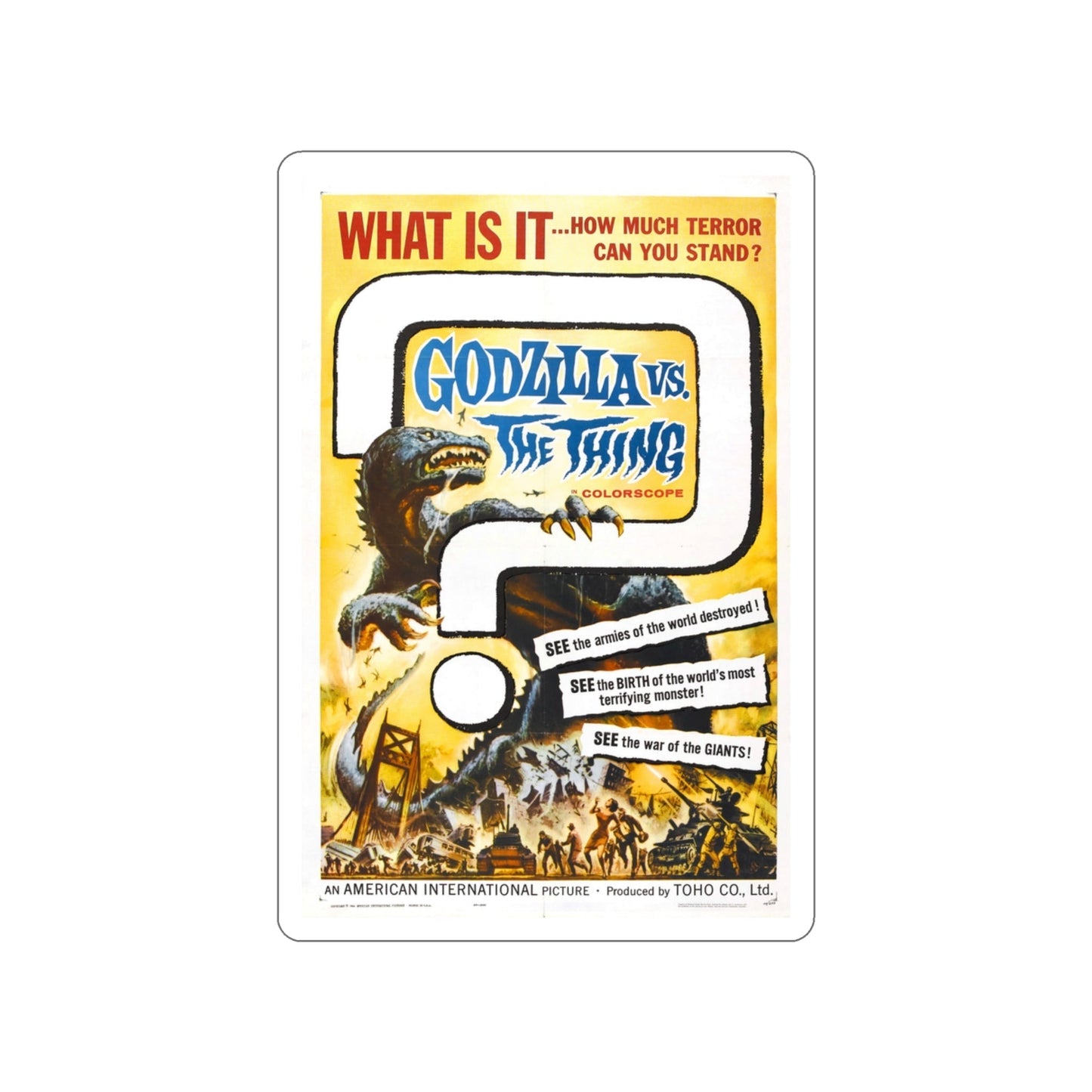 GODZILLA VS THE THING 1964 Movie Poster STICKER Vinyl Die-Cut Decal-3 Inch-The Sticker Space