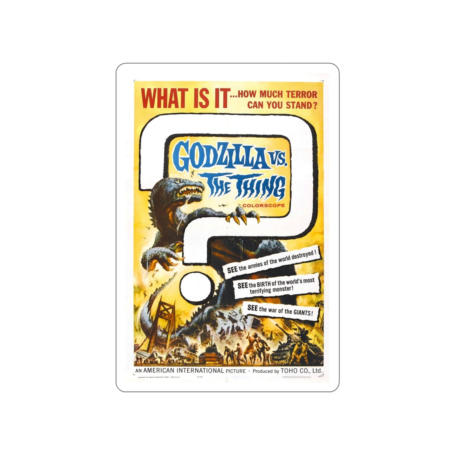 GODZILLA VS THE THING 1964 Movie Poster STICKER Vinyl Die-Cut Decal-6 Inch-The Sticker Space