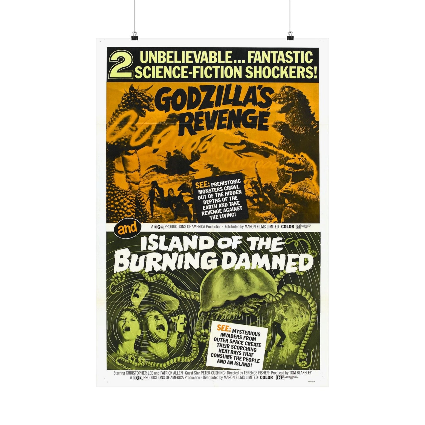 GODZILLA'S REVENGE + ISLAND OF THE BURNING DAMNED 1969 - Paper Movie Poster-24″ x 36″-The Sticker Space