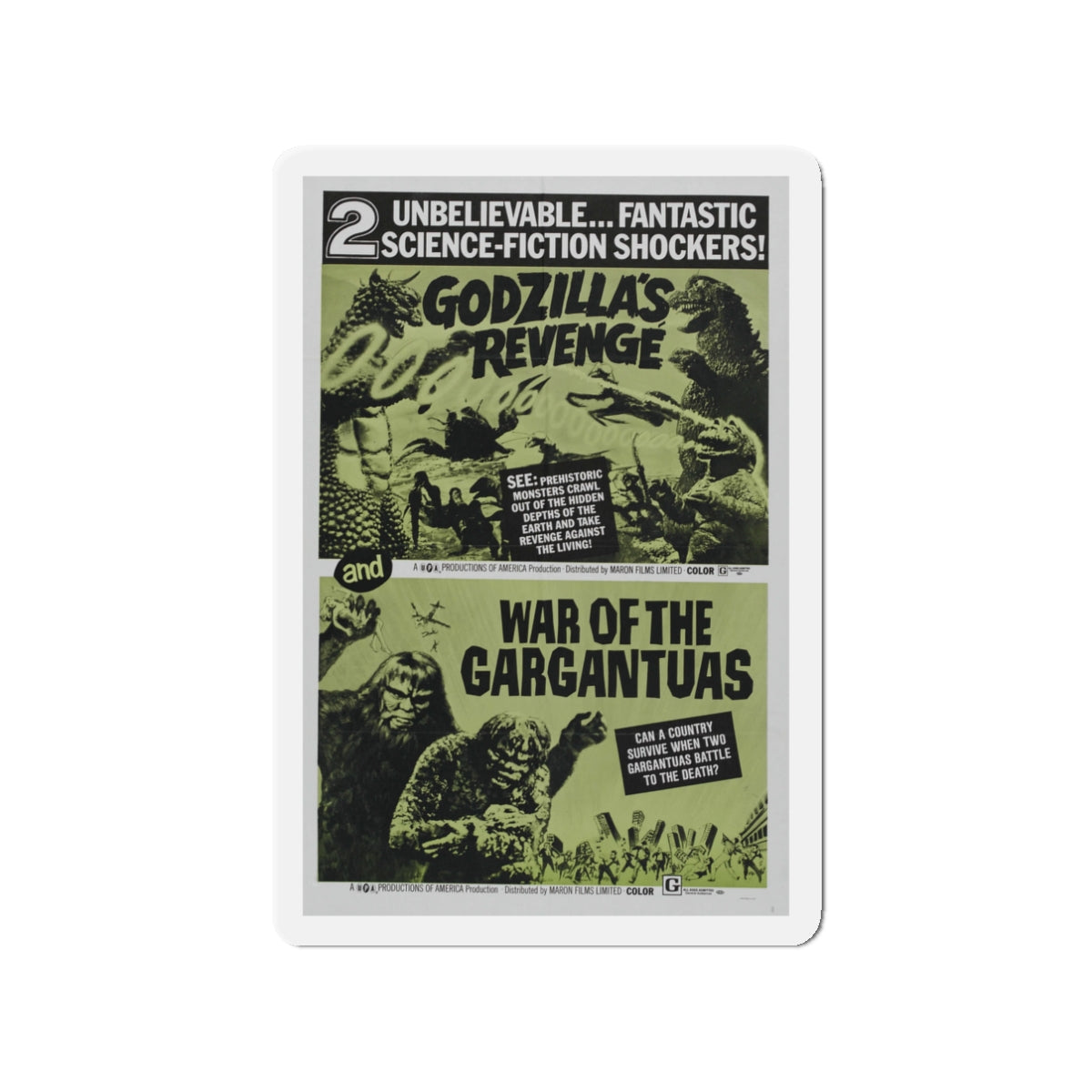 GODZILLA'S REVENGE + WAR OF THE GARGANTUAS 1969 Movie Poster - Die-Cut Magnet-3" x 3"-The Sticker Space