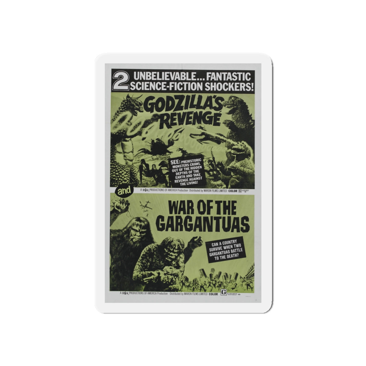 GODZILLA'S REVENGE + WAR OF THE GARGANTUAS 1969 Movie Poster - Die-Cut Magnet-5" x 5"-The Sticker Space