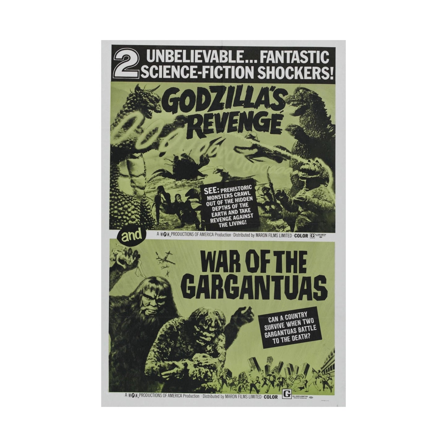 GODZILLA'S REVENGE + WAR OF THE GARGANTUAS 1969 - Paper Movie Poster-The Sticker Space