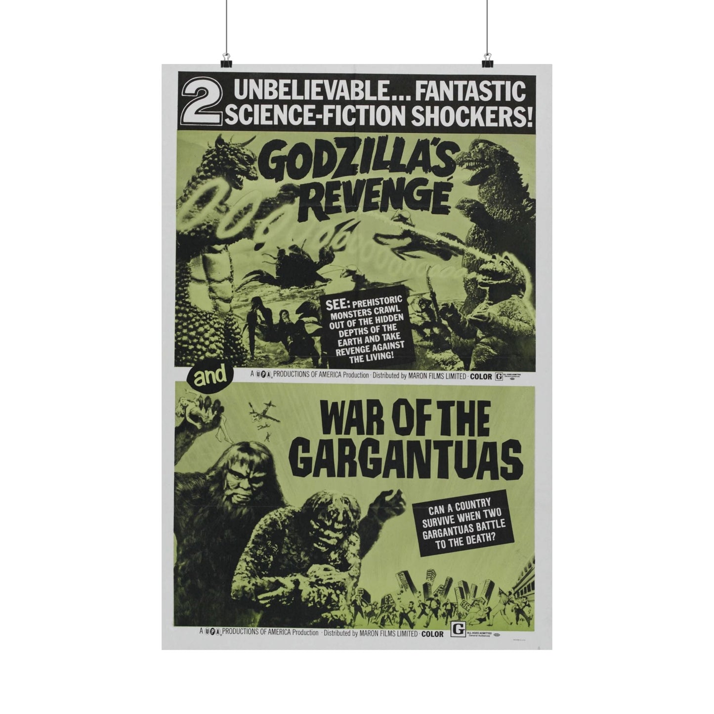 GODZILLA'S REVENGE + WAR OF THE GARGANTUAS 1969 - Paper Movie Poster-24″ x 36″-The Sticker Space