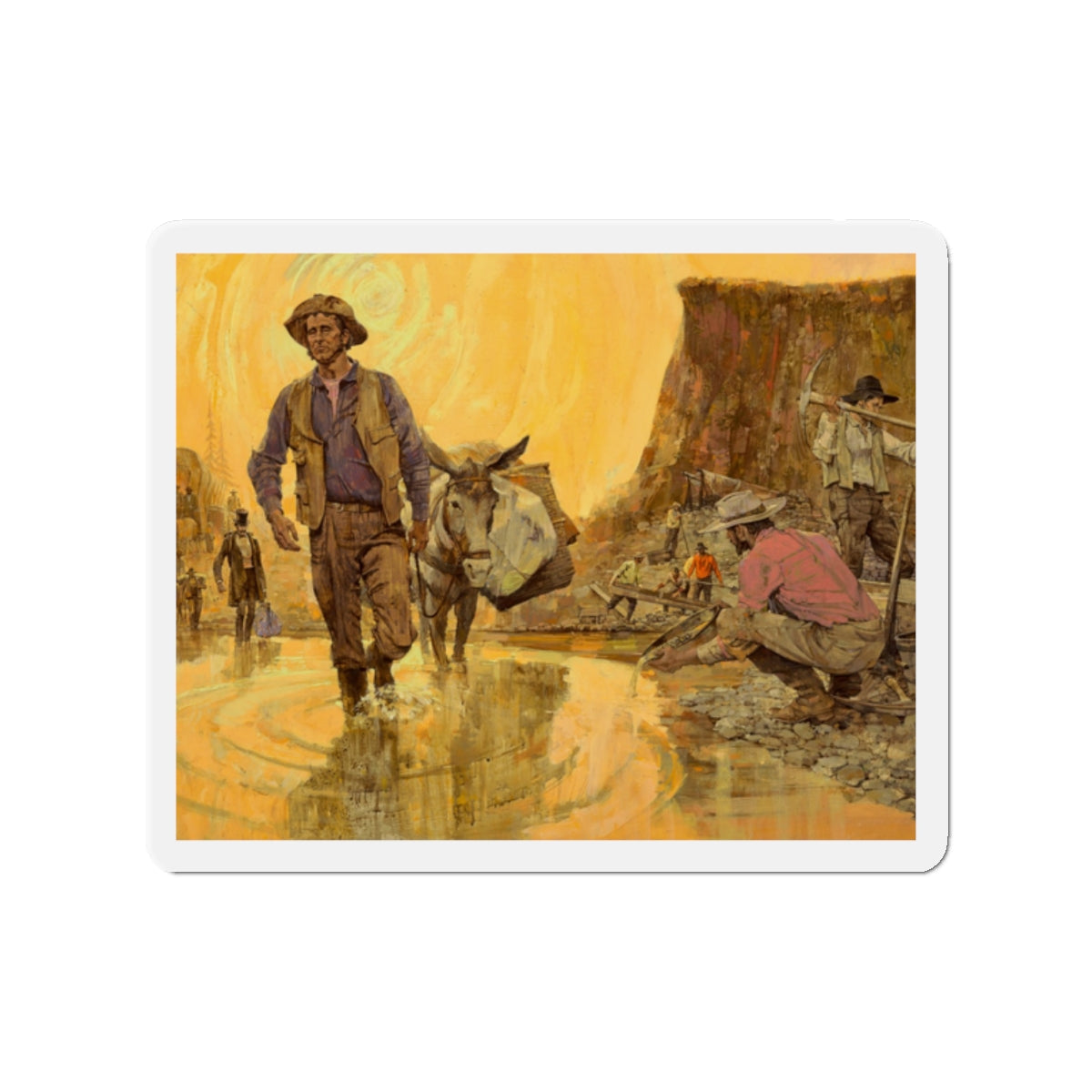 Gold Seekers Rush to California, Great Moments in American History illustration, 1965 (Magazine Illustration) Refrigerator Magnet-2" x 2"-The Sticker Space