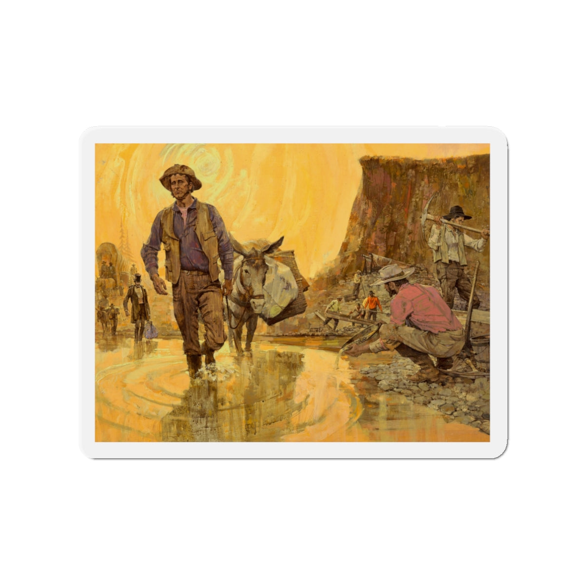 Gold Seekers Rush to California, Great Moments in American History illustration, 1965 (Magazine Illustration) Refrigerator Magnet-3" x 3"-The Sticker Space