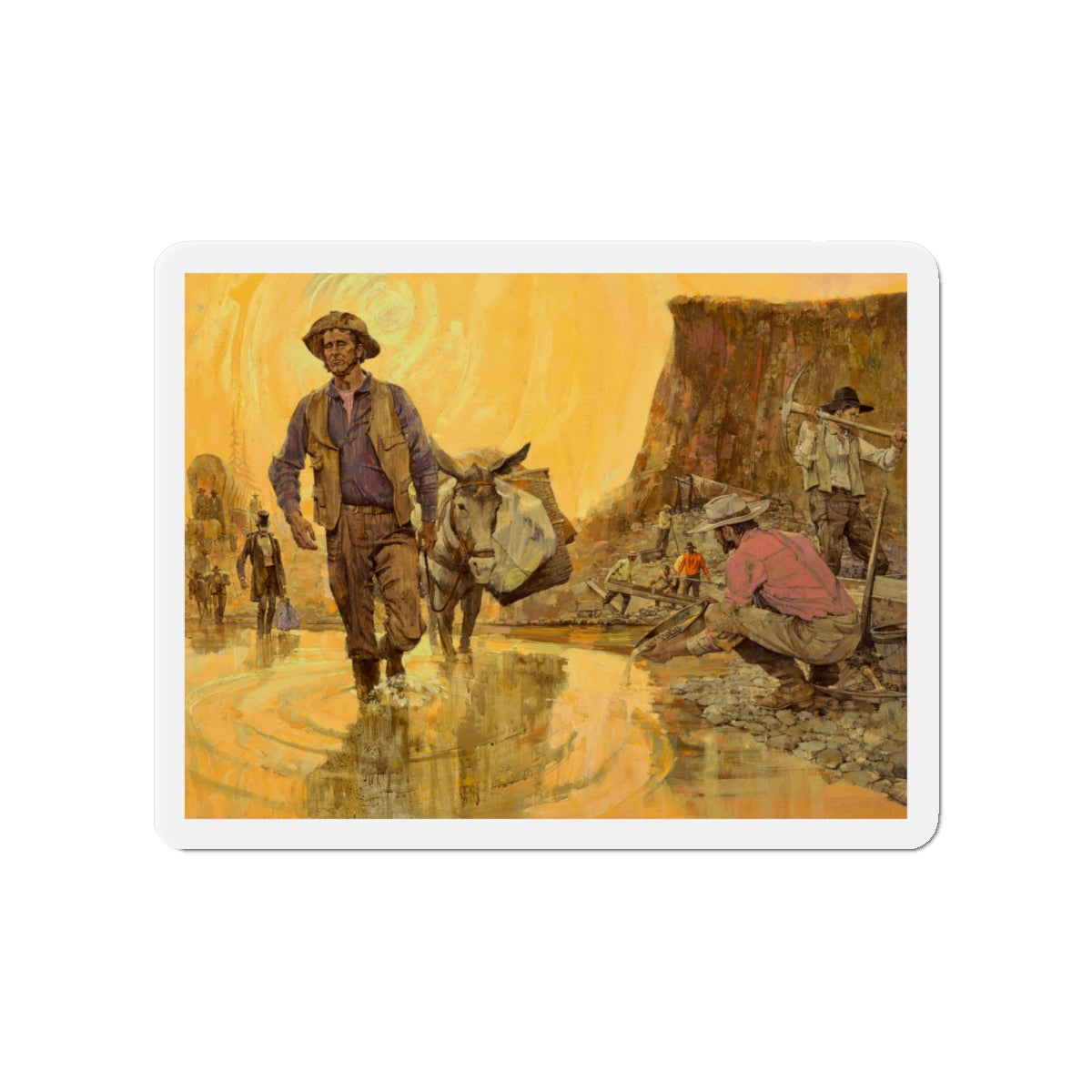 Gold Seekers Rush to California, Great Moments in American History illustration, 1965 (Magazine Illustration) Refrigerator Magnet-4" x 4"-The Sticker Space