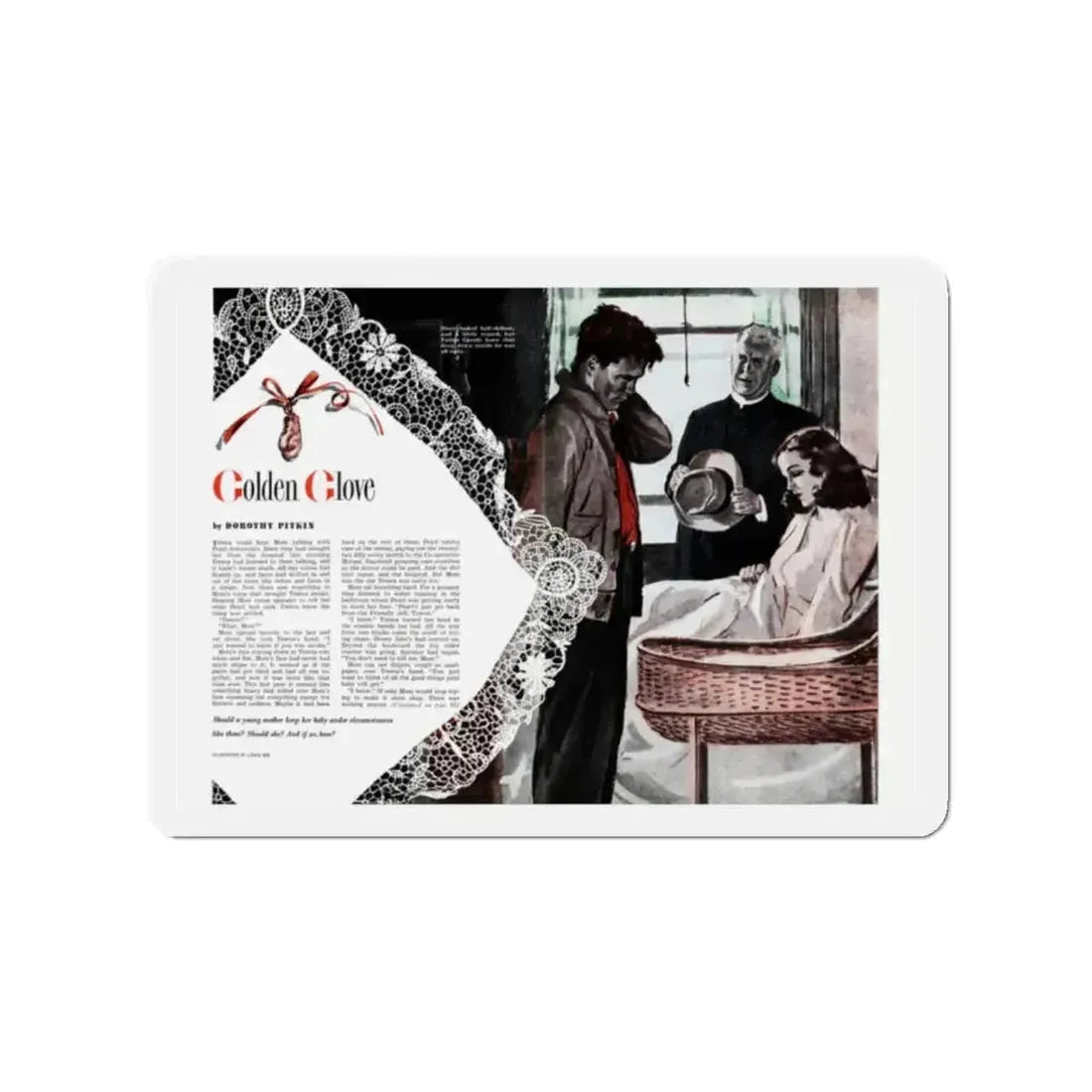 Golden Glove, Cosmopolitan, August 1948 (Magazine Illustration) Refrigerator Magnet 2 Inch Die-Cut - The Sticker Space