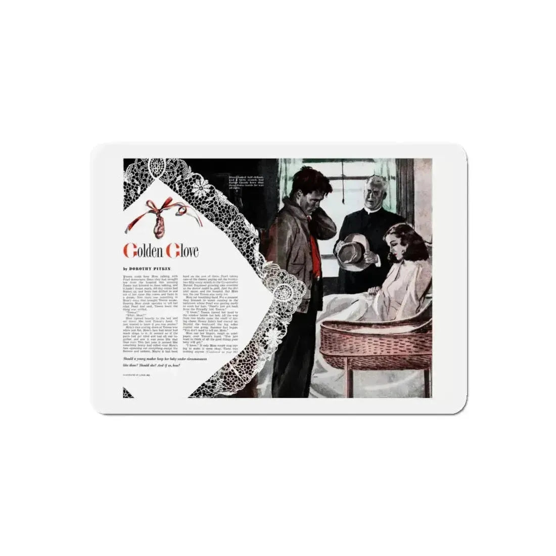 Golden Glove, Cosmopolitan, August 1948 (Magazine Illustration) Refrigerator Magnet 5 Inch Die-Cut - The Sticker Space