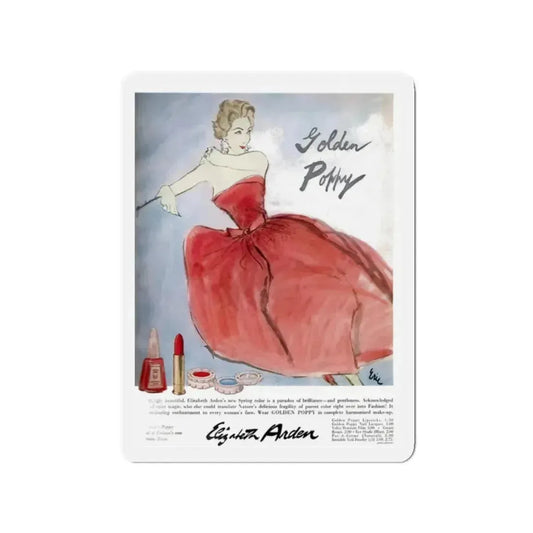 Golden Poppy, Elizabeth Arden advertisement, 1957 (Magazine Illustration) Refrigerator Magnet 2 Inch Die-Cut - The Sticker Space