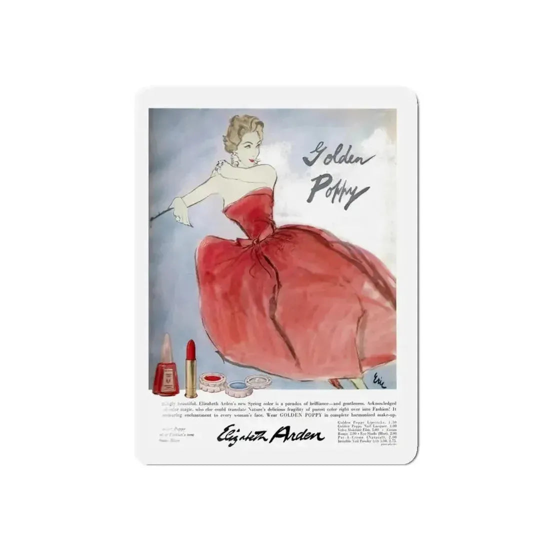 Golden Poppy, Elizabeth Arden advertisement, 1957 (Magazine Illustration) Refrigerator Magnet - The Sticker Space