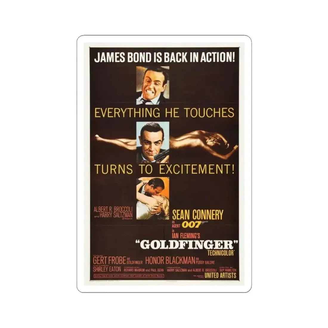 Goldfinger 1964 Movie Poster - STICKER Vinyl Kiss-Cut Decal 3 Inch White - The Sticker Space
