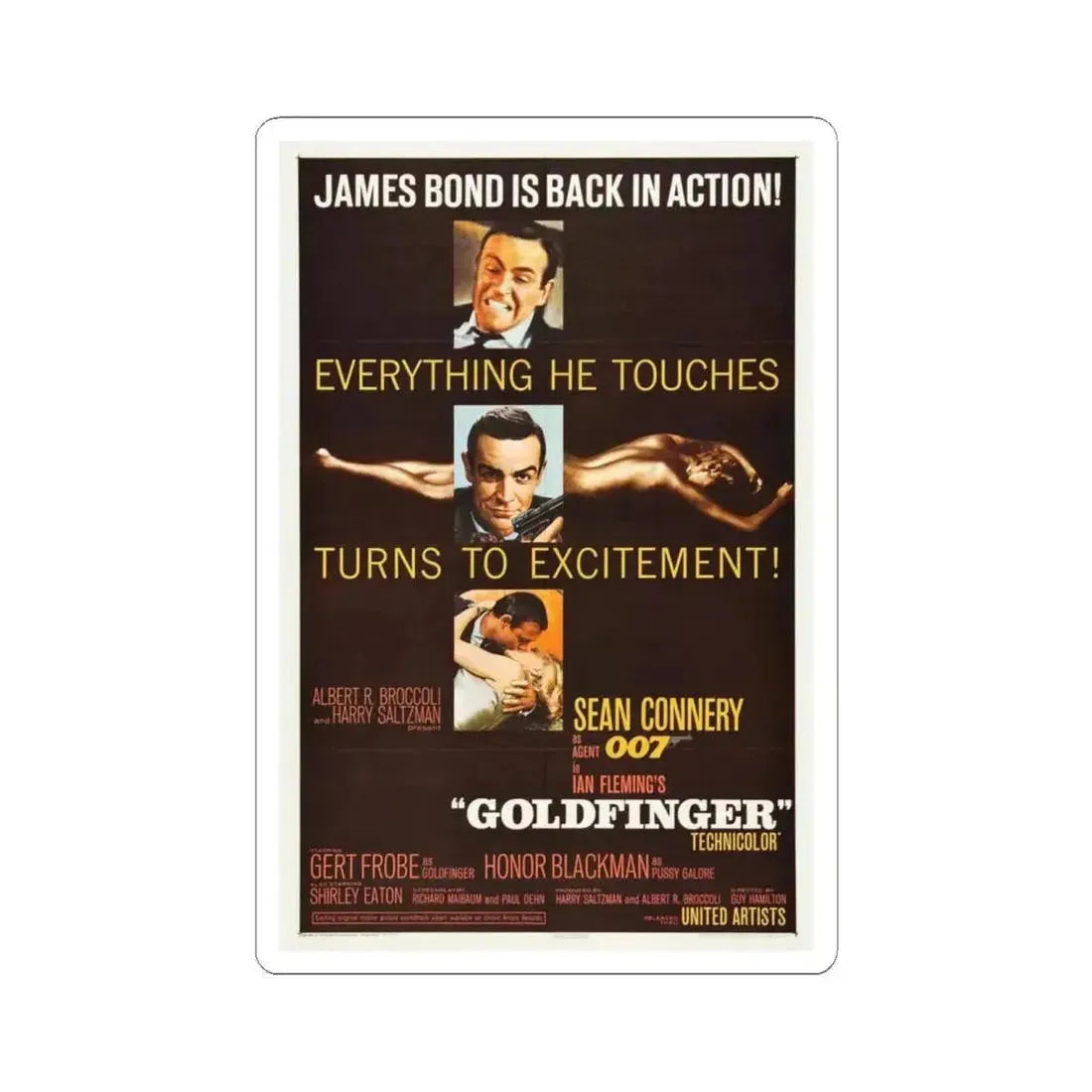 Goldfinger 1964 Movie Poster - STICKER Vinyl Kiss-Cut Decal 6 Inch White - The Sticker Space