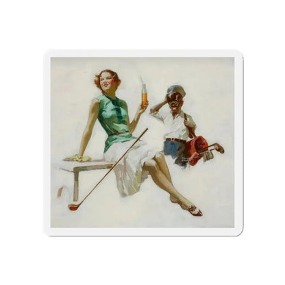 Golfers, Orange Crush advertisement, circa 1930 (Magazine Illustration) Refrigerator Magnet 3 Inch Die-Cut - The Sticker Space