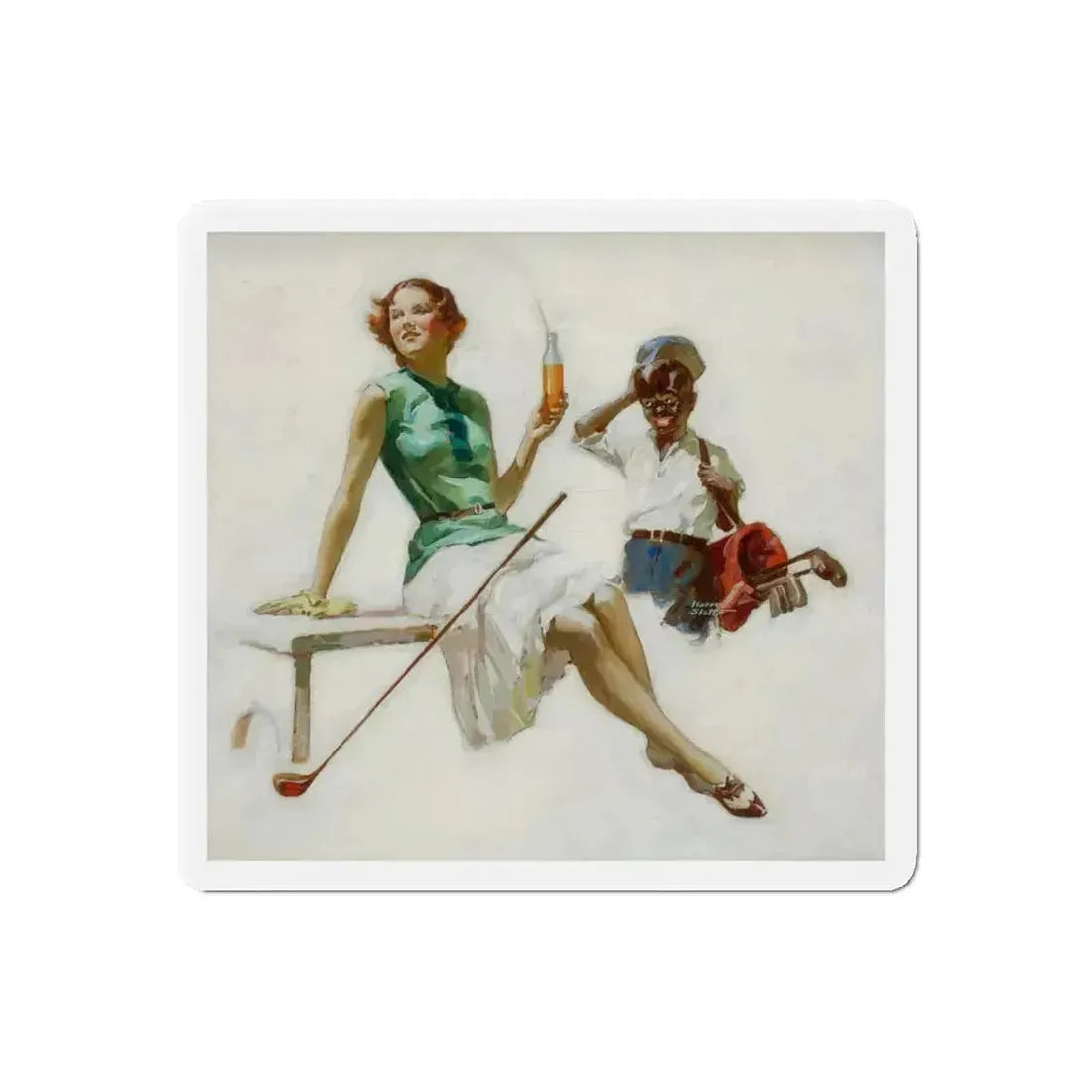 Golfers, Orange Crush advertisement, circa 1930 (Magazine Illustration) Refrigerator Magnet 5 Inch Die-Cut - The Sticker Space