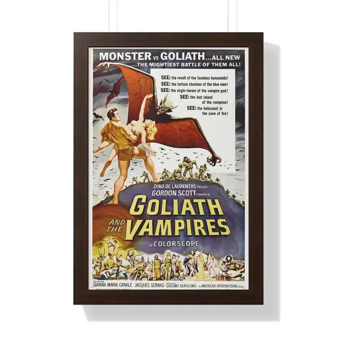 GOLIATH AND THE VAMPIRES 1961 - Framed Movie Poster 16″ x 24″ Walnut - The Sticker Space