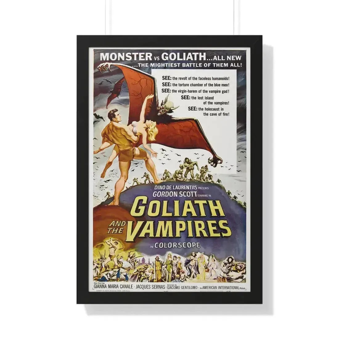 GOLIATH AND THE VAMPIRES 1961 - Framed Movie Poster 20" x 30" Black - The Sticker Space