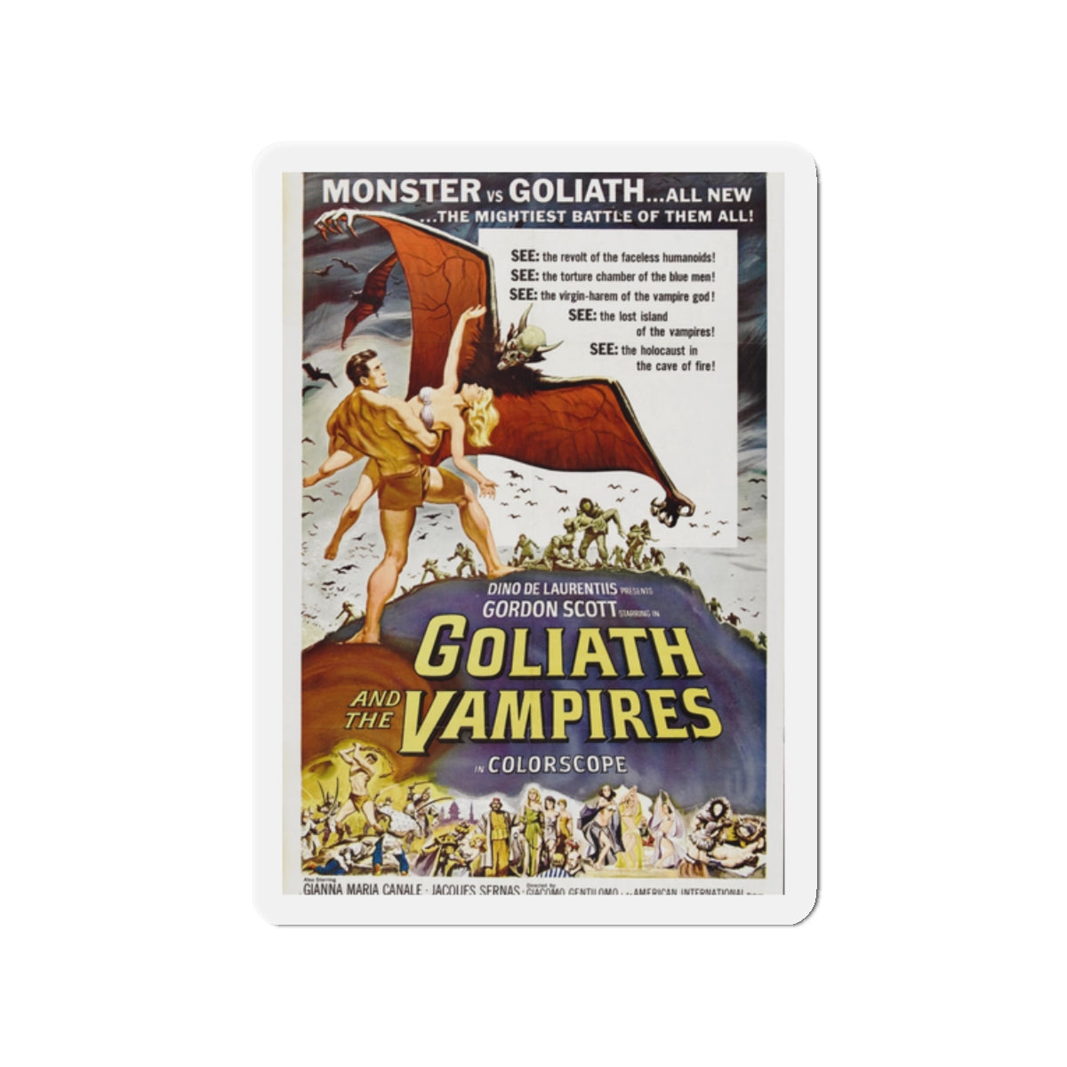 GOLIATH AND THE VAMPIRES 1961 Movie Poster - Die-Cut Magnet-2" x 2"-The Sticker Space