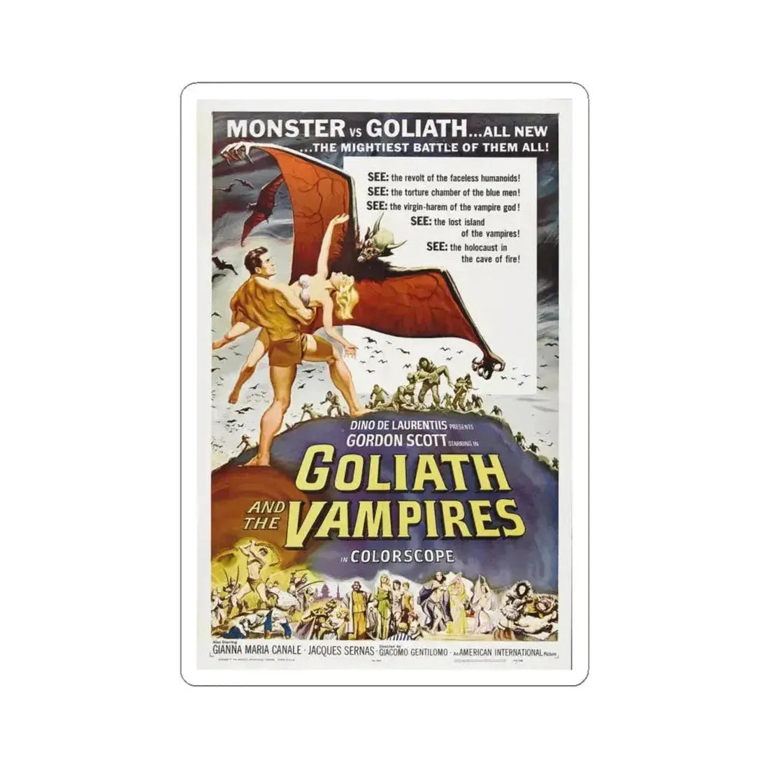 GOLIATH AND THE VAMPIRES 1961 Movie Poster - STICKER Vinyl Kiss-Cut Decal 4 Inch White - The Sticker Space