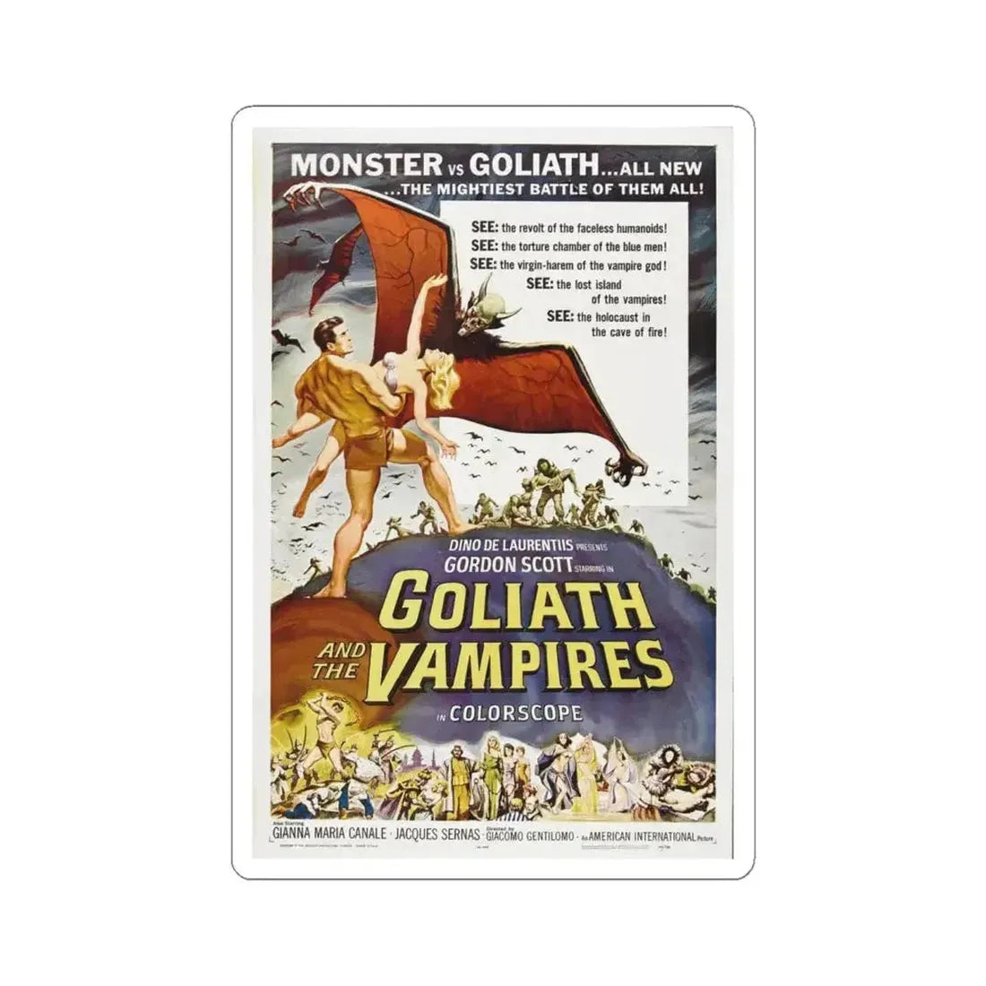 GOLIATH AND THE VAMPIRES 1961 Movie Poster - STICKER Vinyl Kiss-Cut Decal 6 Inch White - The Sticker Space
