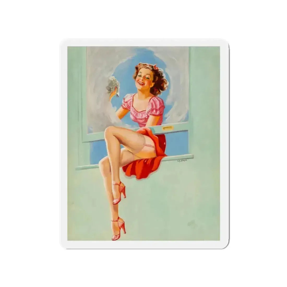 Good Looking calendar illustration, 1946 (Magazine Illustration) Refrigerator Magnet 2 Inch Die-Cut - The Sticker Space