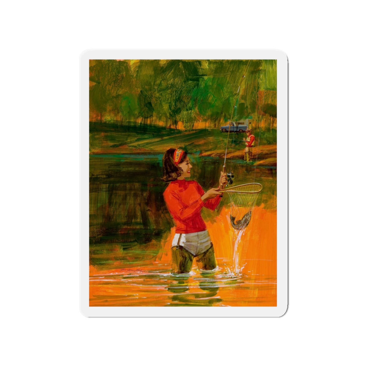 Good Times Fishing (Magazine Illustration) Refrigerator Magnet-3" x 3"-The Sticker Space