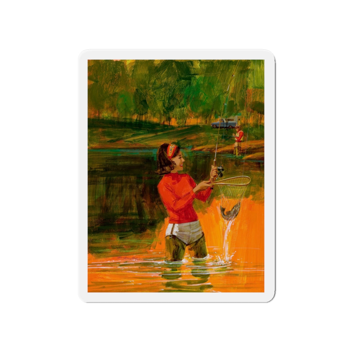 Good Times Fishing (Magazine Illustration) Refrigerator Magnet-4" x 4"-The Sticker Space