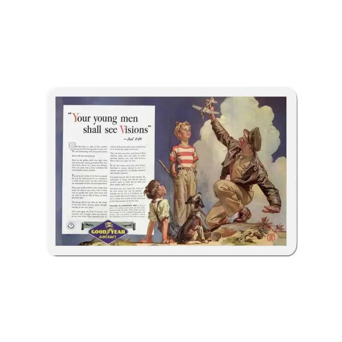 Good Year ad, Saturday Evening Post, October 23, 1943 (Magazine Illustration) Refrigerator Magnet 3 Inch Die-Cut - The Sticker Space