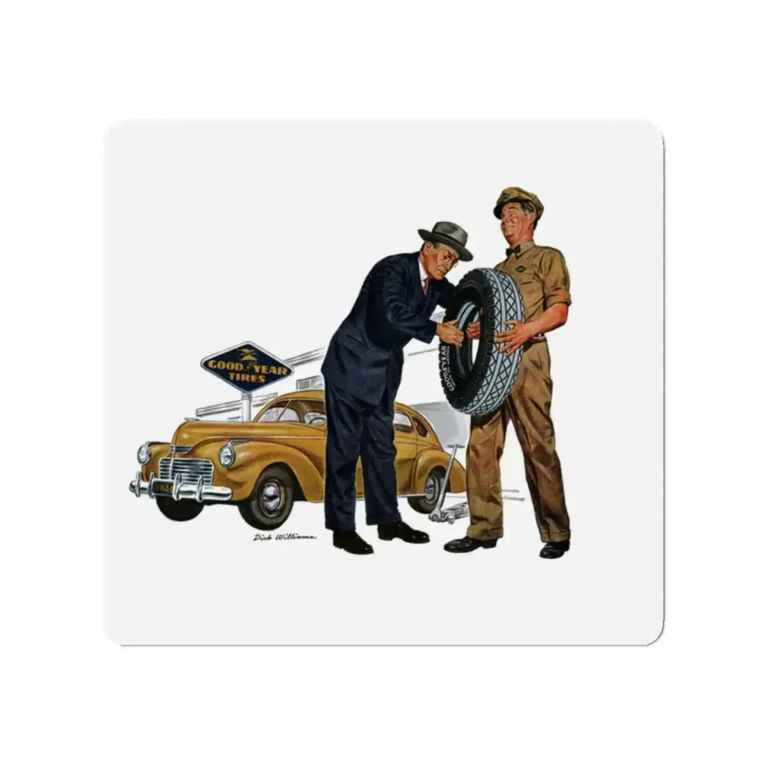 Good Year Tires, advertisement, Collier's, June 8, 1946 (Magazine Illustration) Refrigerator Magnet 2 Inch Die-Cut - The Sticker Space