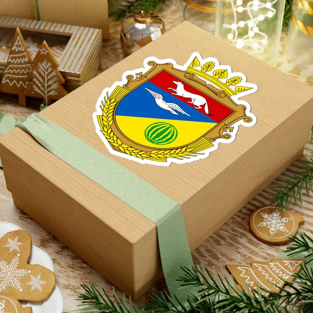 Gornostaivskiy rayon gerb (Ukraine) (Coat of Arms) STICKER Vinyl Kiss-Cut Decal - The Sticker Space