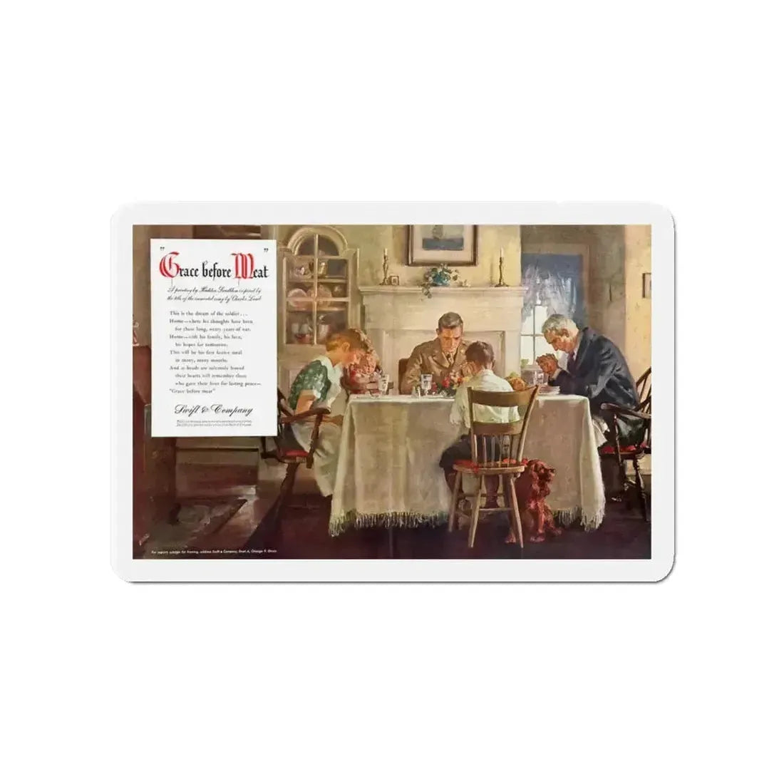 Grace before Meat for Swift & Company, The Saturday Evening Post, April 21, 1945 (Magazine Illustration) Refrigerator Magnet 4 Inch Die-Cut - The Sticker Space