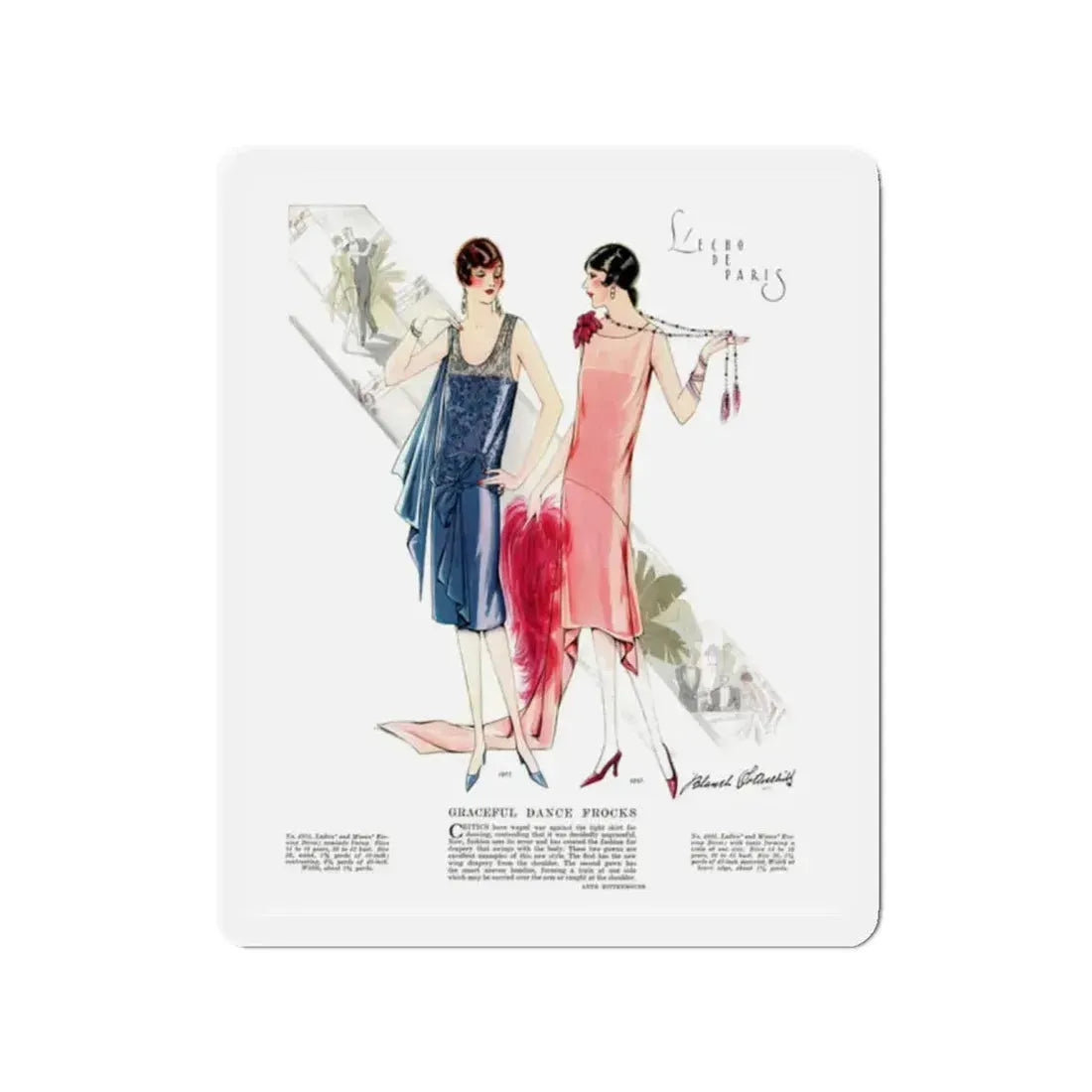 Graceful Dance Frocks, McCall's, July 1927 (Magazine Illustration) Refrigerator Magnet 2 Inch Die-Cut - The Sticker Space