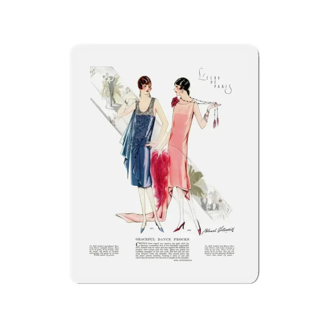 Graceful Dance Frocks, McCall's, July 1927 (Magazine Illustration) Refrigerator Magnet 3 Inch Die-Cut - The Sticker Space