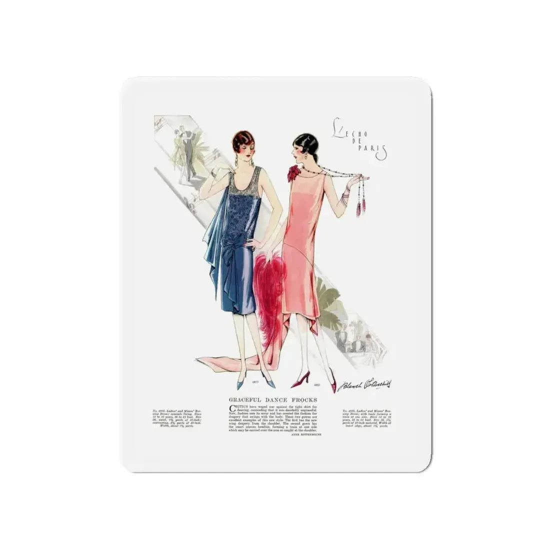 Graceful Dance Frocks, McCall's, July 1927 (Magazine Illustration) Refrigerator Magnet 4 Inch Die-Cut - The Sticker Space