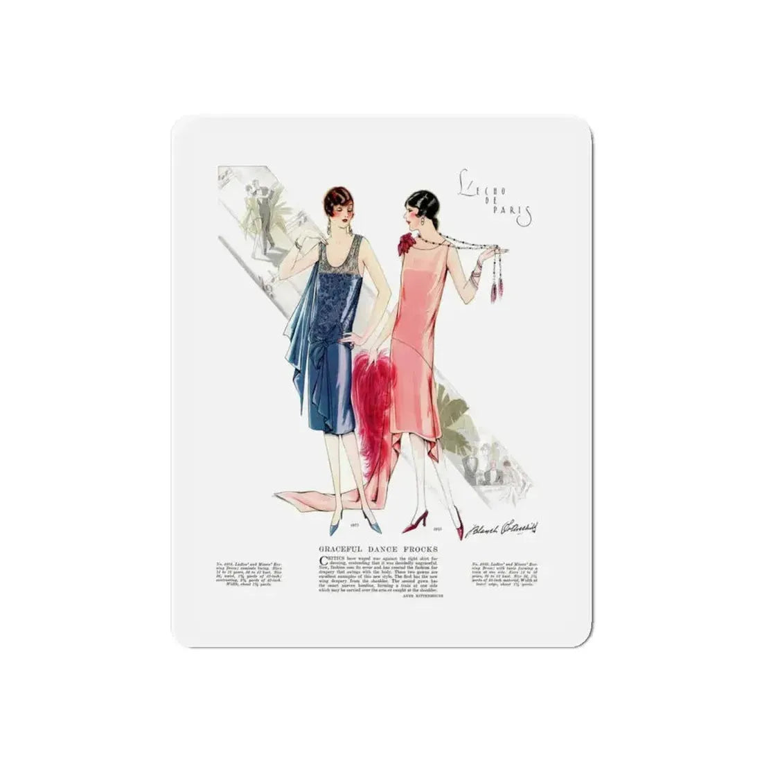 Graceful Dance Frocks, McCall's, July 1927 (Magazine Illustration) Refrigerator Magnet 6 Inch Die-Cut - The Sticker Space