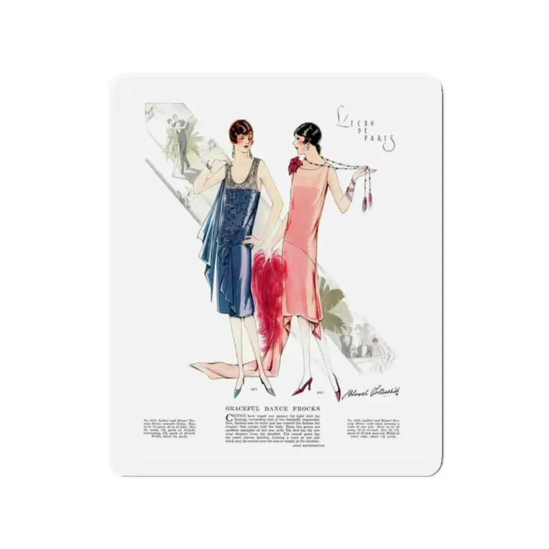 Graceful Dance Frocks, McCall's, July 1927 (Magazine Illustration) Refrigerator Magnet - The Sticker Space