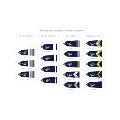 Grades des chasseurs (Military Rank) STICKER Vinyl Kiss-Cut Decal 3 Inch White - The Sticker Space